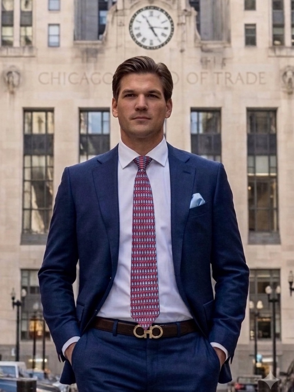 Gucci Red Tie with Grey Geometric Motif